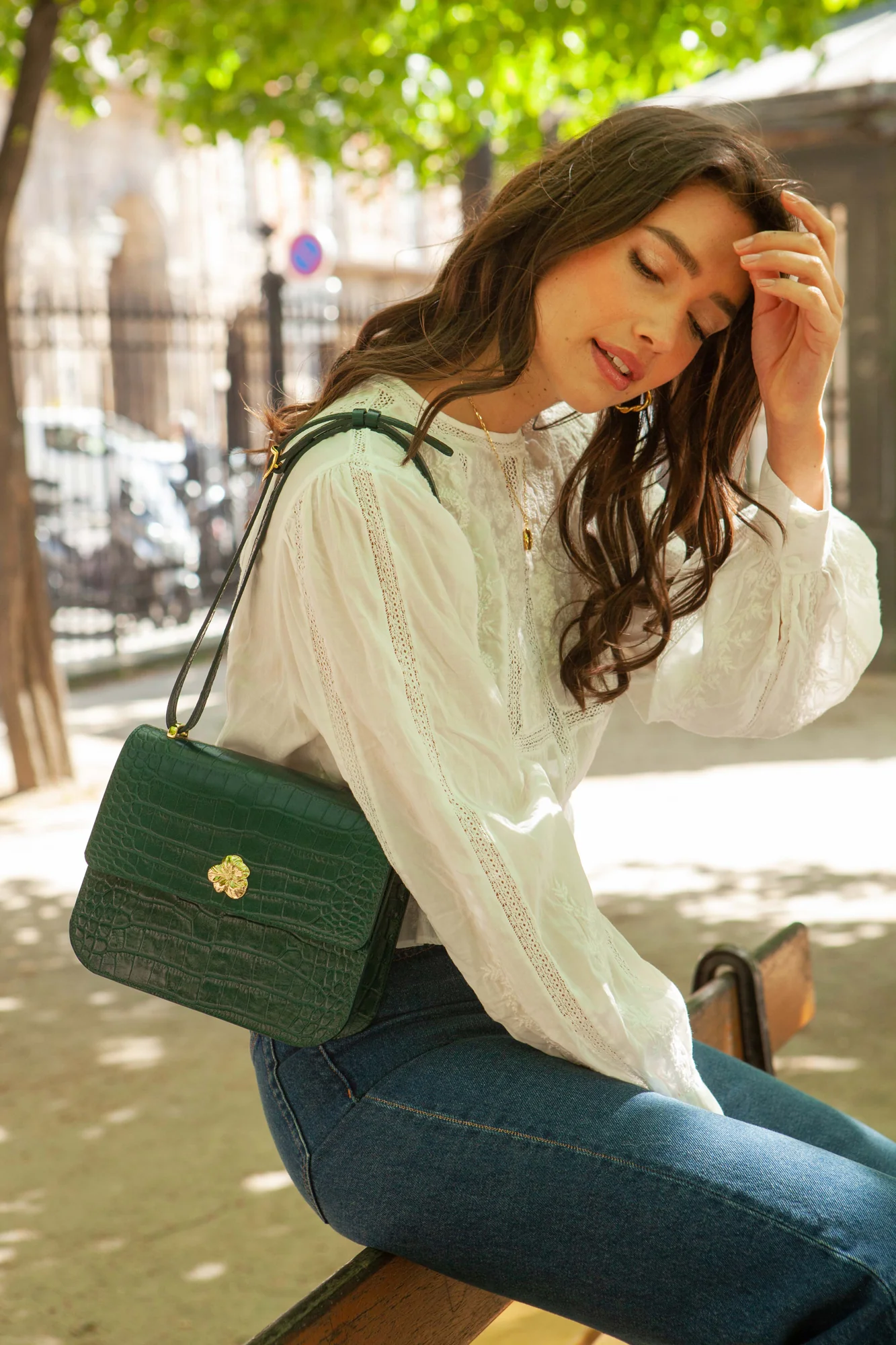 SAC ADÈLE CROCO VERT SAPIN - Image 4