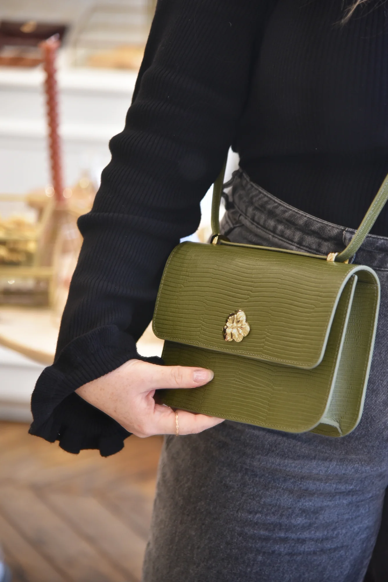 SAC MINI ADÈLE LÉZARD OLIVE - Image 3